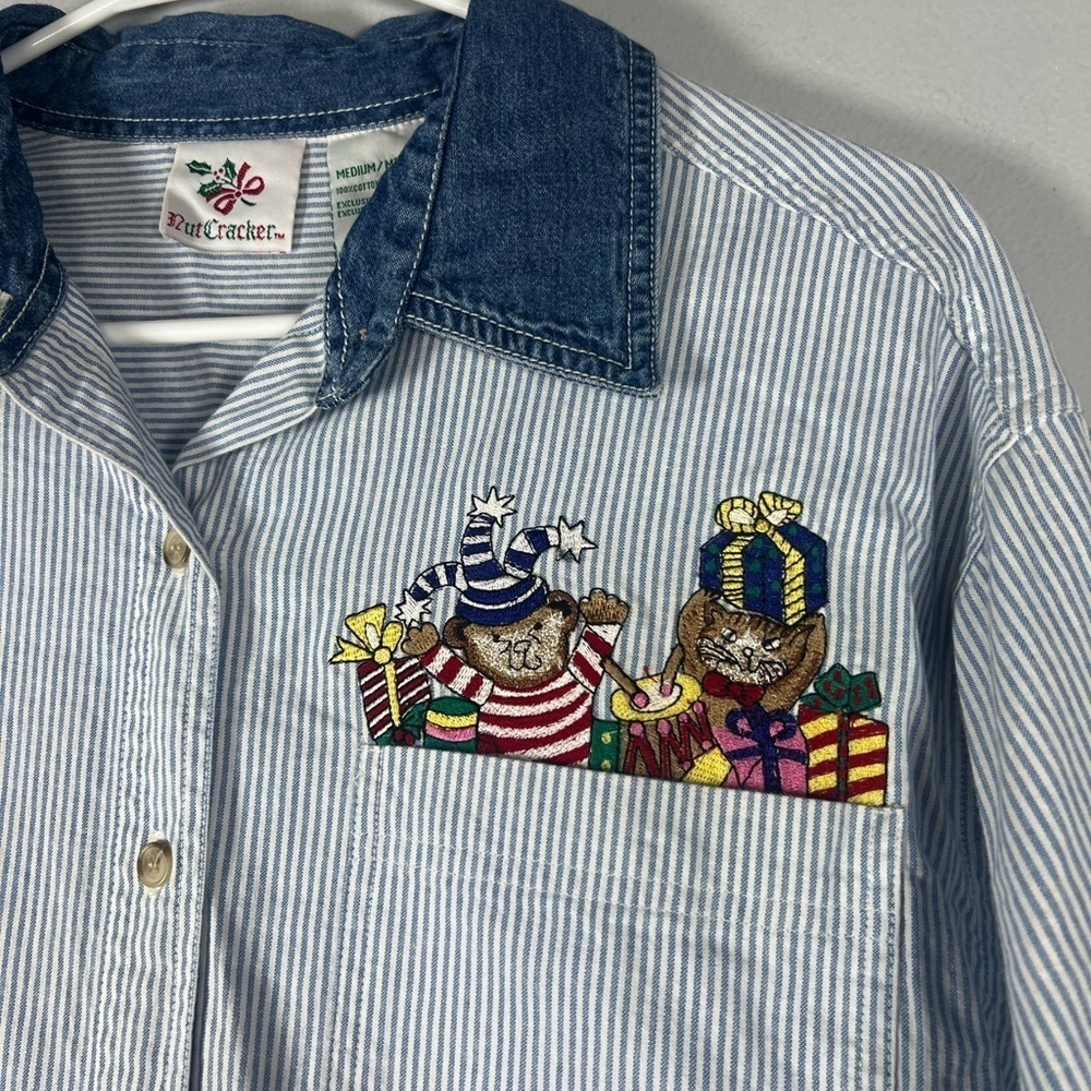 Vintage Nutcracker Striped Button Down Cat And Be… - image 2